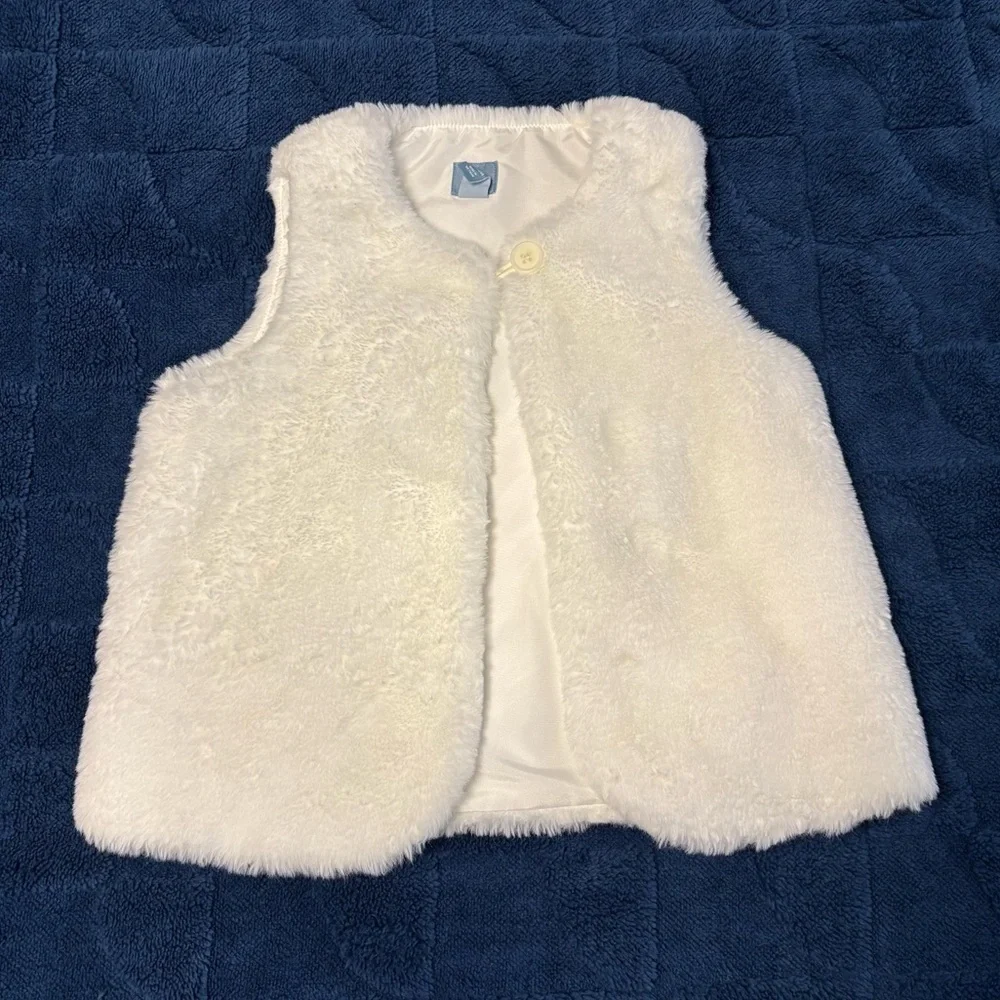 Baby Gap Girls White Faux Fur Open Vest